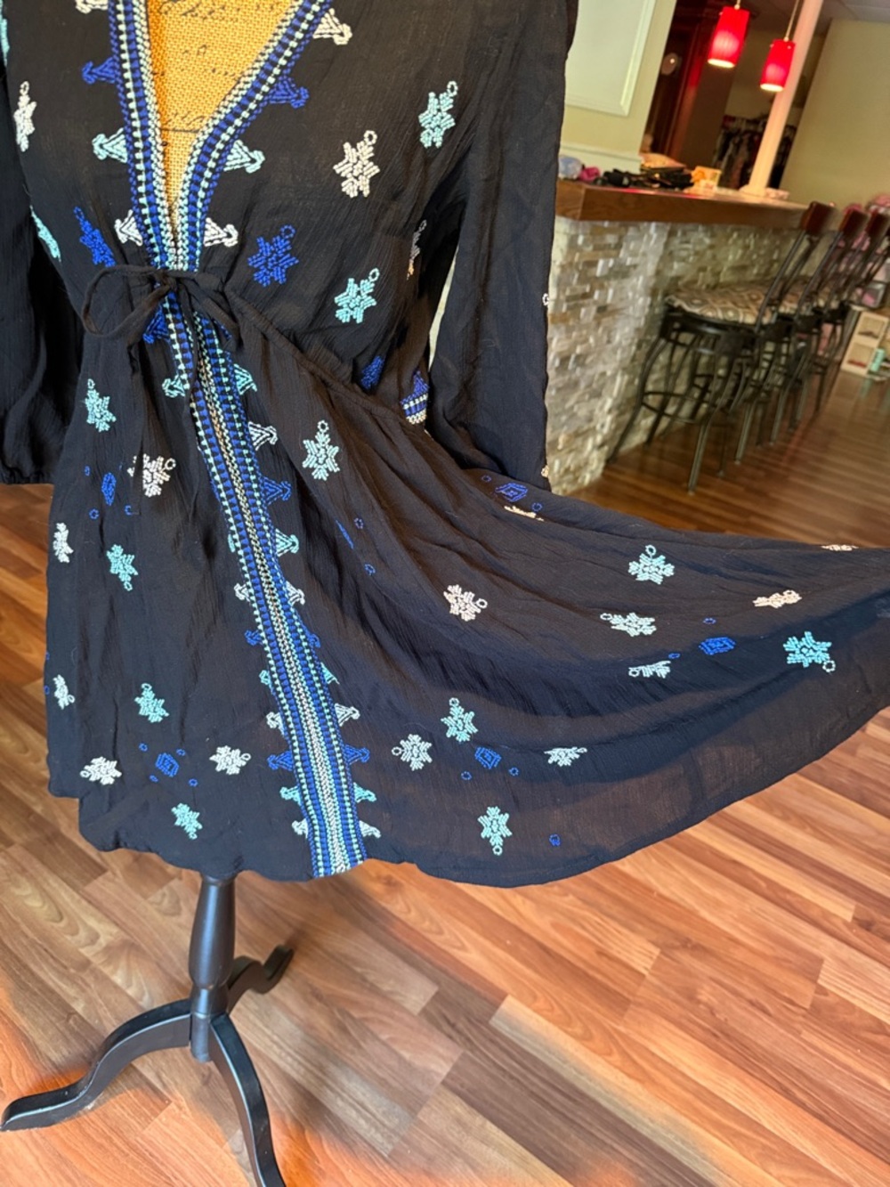 Free People size XS black designed slightly sheer dress or worn as a tunic - Picture 6 of 7